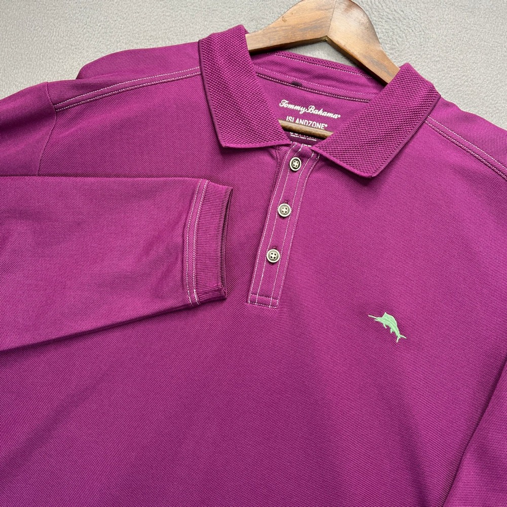 Tommy Bahama IslandZone Polo Shirt Men XXL Purple Supima Cotton Long Sleeve Golf